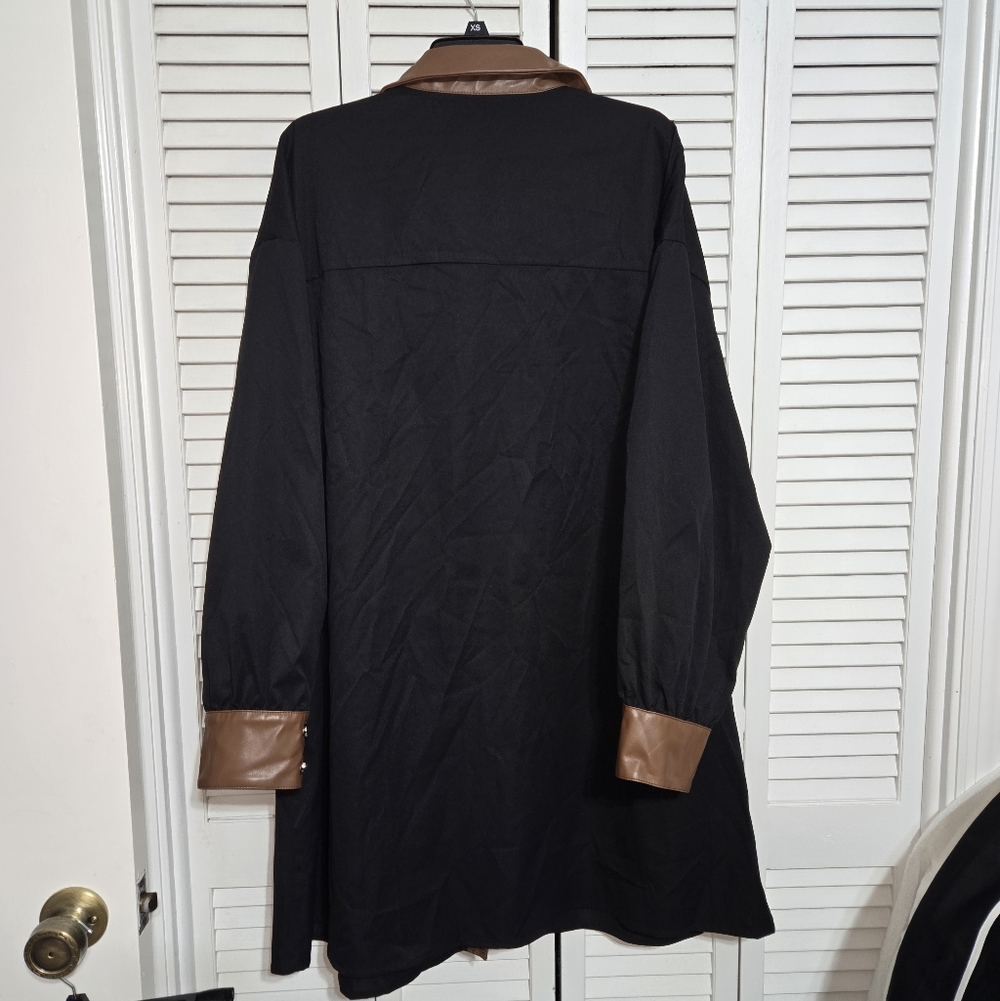 Shein Curve Women's 3XL Black Shirt Dress with Brown Trim NEW - Picture 7 of 11